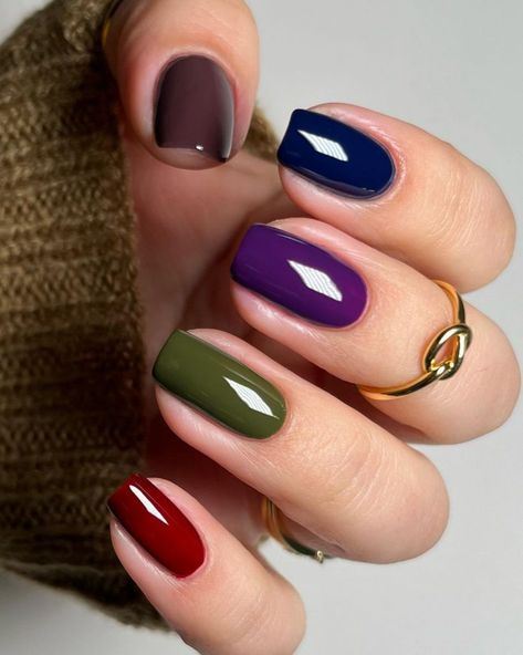 Fall 2024 Nail Trends: 26 Chic Ideas for Every Nail Shape and Color Skittles Nails, Pink Wednesday, Wednesday Friends, Opi Colors, Squoval Nails, Fall Manicure, Fall Nail Trends, Purple Nail Polish, Winter Nail Designs