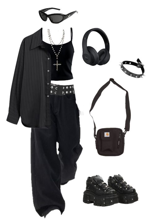 Black Kpop Outfit Ideas, Niki Enhypen Concert Outfit, Kpop Outfit Inspo Casual, Keshi Outfit Ideas, Black Outfits Kpop, Concert Outfit Ideas Enhypen, Kpopcore Outfits, Enhypen Style Outfit, Nct 127 Concert Outfit Ideas