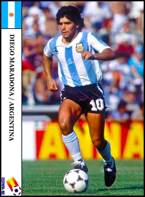 Diego Maradona of Argentina at the 1982 World Cup Finals. 1982 World Cup, Argentina Football, Legends Football, Socrates, World Football, Vintage Football, Football Cards, Jersey Design, Football Games