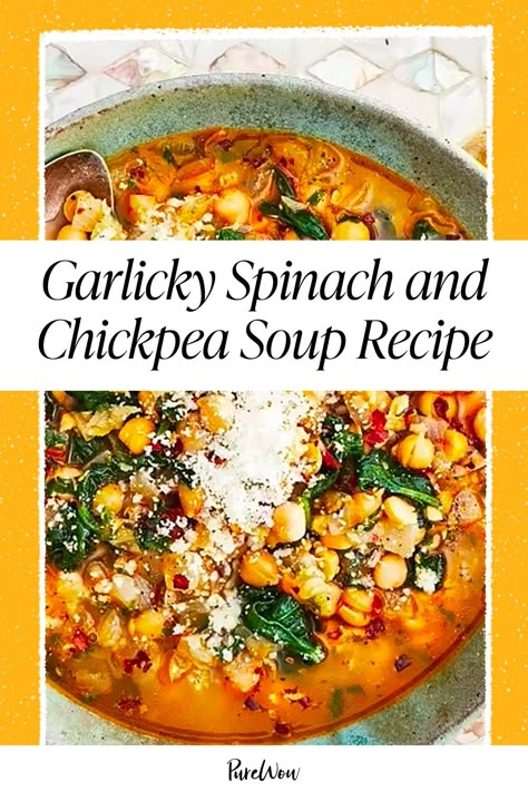 Garlicky Spinach And Chickpea Soup With Lemon And Pecorino Romano, Chickpeas Soup, Soup With Lemon, Meatless Meals Healthy, Mediterranean Recipe, Mediterranean Diet Recipes Dinners, Recipe Soup, Mediterranean Diet Meal Plan, Easy Mediterranean Diet Recipes