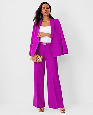 Our wide leg pant is a modern must-have with a perfect drape and high waist that endlessly flatters. Front zip with double hook-and-bar closure. Belt loops. Front off-seam pockets. Back besom pockets.,Leg Shape:Leg Shape: Wide Leg � a modern must-have with a statement leg and Flattering high waist,Rise:High rise: sits 1/2" to 1" below natural waist,Imported:Imported,Fit:Fit: Relaxed & easy,Length:Full length: 31" inseam with 25" leg opening,Fabrication:95% Polyester, 5% Spandex,Garment Care:Mach Purple Pants Work Outfit, Magenta Pants, Petite Suits, Buyable Pins, Purple Pants, Office Attire, Colored Pants, Teacher Outfits, Wide Leg Pant