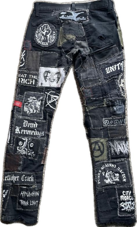 Crust pants Crust Pants Punk, Destroying Clothes, Crust Vest, Crust Pants Patch Ideas, Crust Shorts, Crust Jacket, Patch Pants Punk, Crust Punk Pants, Punk Fits