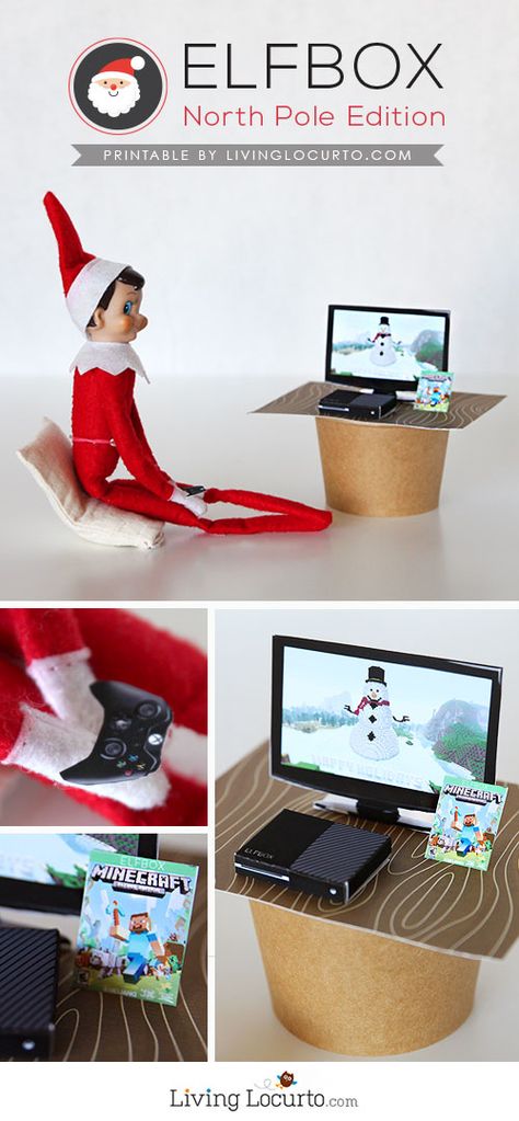 Christmas Elf on the Shelf with xBox and Minecraft Game Printables. So cute! LivingLocurto.com Elf On The Shelves, Elf Gif, Christmas Elf On The Shelf, Elf Printables, Elf Games, Awesome Elf On The Shelf Ideas, Elf Magic, Xmas Elf, Elf Antics