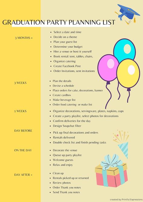 Graduation Party Planning List - Etsy Graduation Planning Checklist, Birthday And Graduation Party Ideas, Grad Party List, Senior Year Party Ideas, Graduation Theme Ideas High School, Graduation Party List Checklist, Senior Celebration Ideas, Double Graduation Party Ideas, Simple Grad Party Ideas