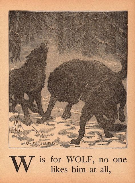 W Alphabet, History Decor, Virgil Finlay, Wolf Illustration, Wolf Print, Dog Motif, Letter W, Bad Dog, Bad Wolf