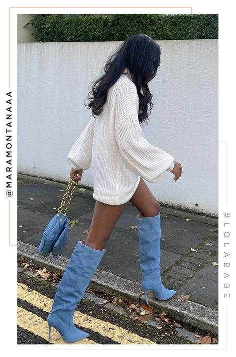 Denim Boots Outfit, Denim Knee High Boots, Minimalism Clothes, Winter Date Outfits, Outfit Botas, Color Combos Outfit, Denim Boots, Paris Outfits, Streetwear Fashion Women