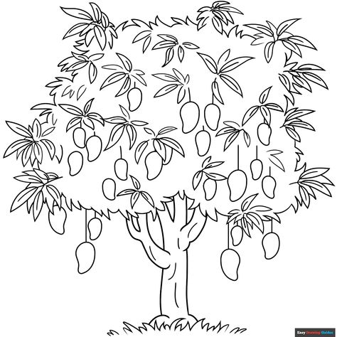 Free Mango Tree Coloring Page for Kids Tree Line Drawing, Tree Drawing Simple, Mango Trees, Easy Drawing Guides, Tree Coloring, Tree Outline, Free Printable Coloring Sheets, Cartoon Trees, Drawing Guides