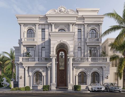 Neo Classic Building, Neo Classical Elevation, Neo Classic Exterior Design, Neo Classic Villa Exterior, Neoclassic Exterior, Neo Classic Villa, Classic Villa Exterior, Villa Classic, Luxury Exterior Design