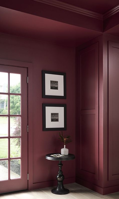 Announcing the Behr Color of the Year 2025 – Rumors. Add warmth and rich allure with this ruby red paint color and find inspiration to incorporate into your spaces. Behr Color Of The Year, Burgundy Paint Colors, Colours Interior Design, Behr Color Trends, Burgundy Paint, Red Paint Colors, Behr Colors, Airbnb Design, Behr Paint