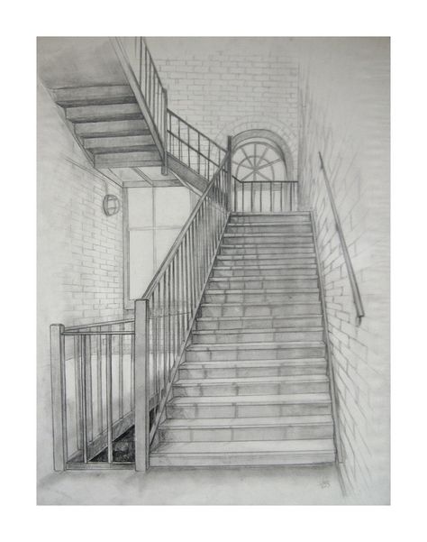 Been wanting to know how to sketch a staircase... Staircase Sketch, Linear Perspective Drawing, Staircase Drawing, Fruits Name In English, Linear Perspective, Drawing Perspective, Perspective Drawings, How To Sketch, Architect Drawing