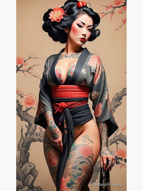 Sexy Japanese Oriental Inked Tattooed Pinup Geisha Lady Magnets. #pinup #geisha #inked #japanese Geisha Artwork Illustration, Geisha With Fan, Tattooed Pinup, Magnet Poster, Geisha Portrait, Japanese Geisha Tattoo, Geisha Artwork, Pinup Tattoo, Geisha Tattoo