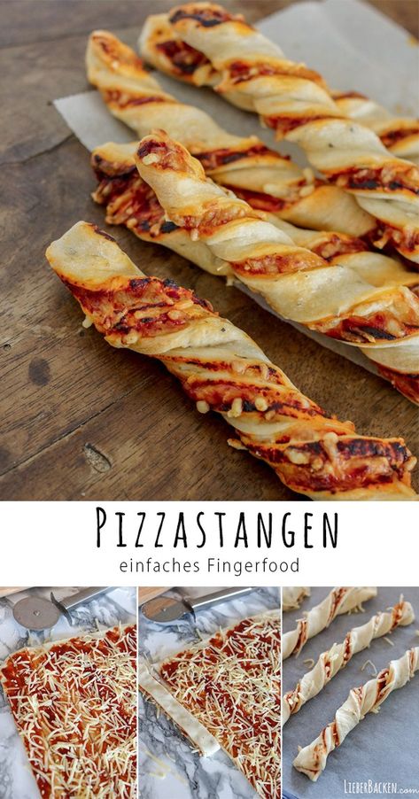 Schneller Snack: Gedrehte Pizzastangen | LieberBacken Pizza Sticks, Resep Pizza, Pizza Snacks, Pizza Bar, Party Finger Foods, Läcker Mat, Deilig Mat, Quick Snacks, Deep Dish