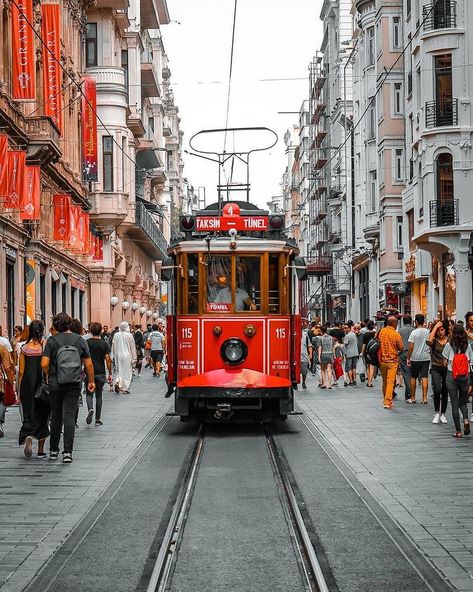 Did you take the nostalgic tram on Istiklal Street? 🚋 . 📸 @vysloztrkphoto | Instagram Istiklal Street, Istanbul City, Underground Cities, Hot Air Balloon Rides, Air Balloon Rides, Grand Bazaar, Famous Places, Historical Place, Incredible Places