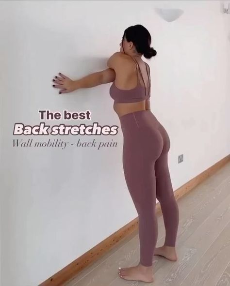 Yoga Daily Practice on Instagram: "Save these 6 amazing back wall stretches you’ve never done before ✅ practice to fix back pain and bad posture 🙌🏽  By @emilymouu  Tips for these movements  1️⃣ Standing x’s - stand further away from the wall if too challenging. Only take your chest close enough to the wall where you can feel the stretch don’t force it. Breathe out as you take chest towards wall.  2️⃣ Standing twists - if you can’t get both arms round to the wall on your twist try one arm first ( closer arm ) while building mobility. Step closer to the wall for ease. Breathe as you move  3️⃣ Thread the needle - play around with distance from wall. Don’t worry if you can’t get your shoulder to the wall. Press into the palm of the hand that’s on the wall to twist round as much as you can an Wall Stretching, Good Back Stretches, Wall Stretches, Wall Yoga, Wall Stretch, Flexibility Routine, Functional Movement, Breathe Out, Chair Yoga