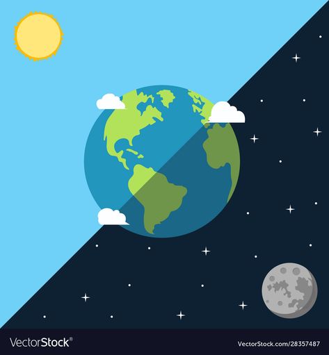 Day And Night Drawing, Day And Night Illustration, Earth Day And Night, Sun Earth Moon, Earth For Kids, Earth Sun And Moon, Moon Clipart, Pictures Of The Sun, Earth Drawings