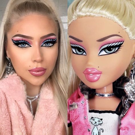 Bratz challenge makovers have gone viral on social media Bratz Doll Halloween, Bratz Doll Halloween Costume, Bratz Doll Makeup, Eyeshadow Techniques, Halloweenský Makeup, Halloween Make-up Looks, Kostuum Halloween, Crepes Recipe, Silver Makeup