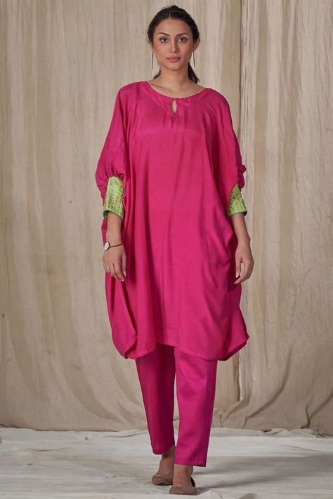 Exclusive Rani Color Muslin Silk Fabric Readymade Kurta Set - Pink / Silk / 36 Long Choli Lehenga, Kurtis Design, Angrakha Style, Lehenga Wedding, A Line Kurta, Kurta Designs Women, Style Savvy, Georgette Fabric, Kurta Designs