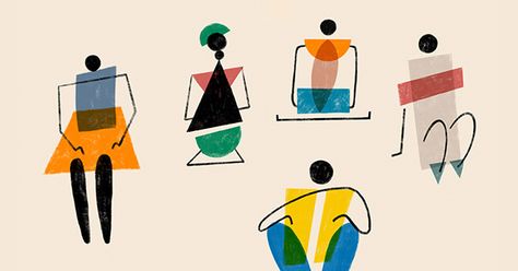 The Spirit of the Bauhaus on Behance Bauhaus Illustration Design, Minimalist Book Drawing, Bauhaus Animation, Abstract Character Design, Geometric Character Design, Bauhaus Illustration, Bauhaus Design Poster, Bauhaus Graphic Design, Geometric People