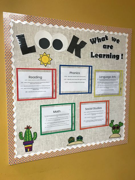 Objectives Bulletin Board Weekly Learning Board, What We Are Learning Bulletin Board Preschool, Preschool Work Bulletin Board Ideas, Prek Bulletin Board Ideas Learning, Teachers Display Boards, Curriculum Bulletin Board Ideas, What We’re Learning Bulletin Board, Small Teacher Bulletin Boards, Important Info Bulletin Board