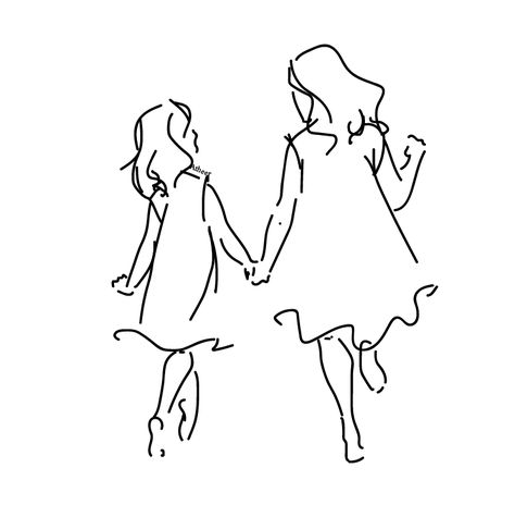 Love is simply the sister ^^ Sister Outline Drawing, Sister Outline Tattoo, Sister Silhouette Tattoo, Sister Love Drawing, Sisters Drawing Sketches, Big Sister Drawing, 2 Sisters Drawing Easy, Sister Drawings Easy, Sisters Line Art