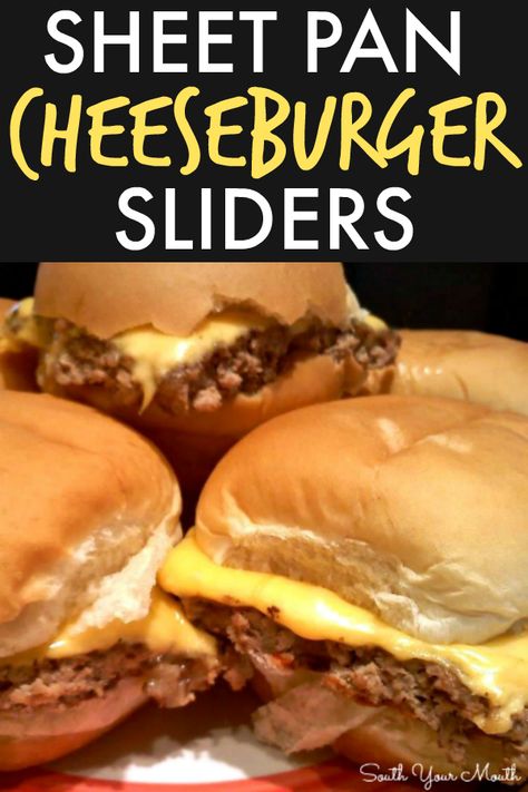 Cheeseburger Sliders! An easy sheet pan recipe for cheeseburger sliders made in the oven that cooks in one big batch and tastes just like White Castle burgers! Sheet Pan Cheeseburger, Pan Cheeseburger, Pan Burgers, White Castle Burgers, Hamburger Sliders, Slider Sandwiches, Cheeseburger Sliders, Pan Recipe, White Castle