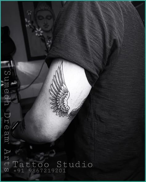 Wings Hand Tattoo Men, Men Angel Wing Tattoo, Wings Tricep Tattoo, Small Wing Tattoo Men, Tattoo Wings Men, Wing Tattoo Back Of Arm, Tatoos Men Hand Small, Wings Tattoo On Hand, Angel Wings Tattoo For Men