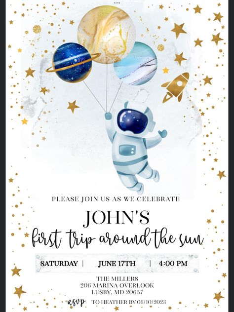 Sun Birthday, Space Birthday Invitation, Boys First Birthday Party Ideas, Boys 1st Birthday Party Ideas, Astronaut Birthday, Baby Boy 1st Birthday Party, Baby Birthday Themes, Boy Birthday Party Themes, Twins 1st Birthdays