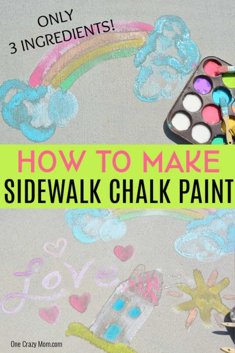 Make this fun and easy sidewalk chalk paint recipe 3 ingredients. The kids will love using sidewalk paint to create artwork. Once you learn how to make this DIY sidewalk chalk paint recipe, you won’t believe how easy it is to make this homemade recipe that is washable too! Learn how to make this paint today! #onecrazymom #sidewalkchalkpaint #DIYrecipes Diy Sidewalk Chalk Paint, Diy Sidewalk Chalk, Homemade Sidewalk Chalk, Diy Sidewalk, Chalk Activities, Spray Chalk, Chalk Spray Paint, Sidewalk Chalk Paint, Sidewalk Paint