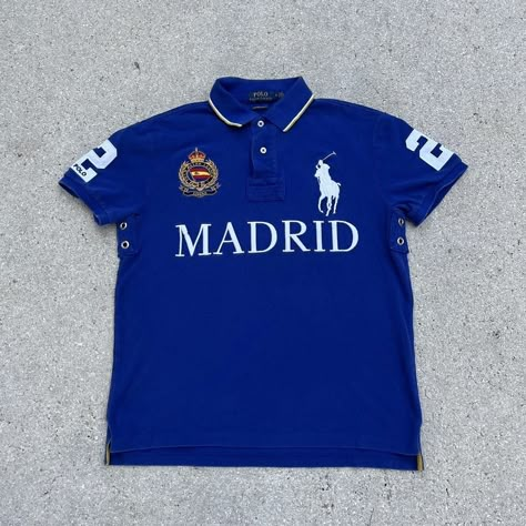 Polo Ralph Lauren Madrid Spain Big Pony Custom Slim... - Depop Chief Keef Polo, Golf Fits, Estilo Swag, Polo Shirt Design, Polo Ralph Lauren Mens Shirts, Guys Fashion, Polo Sport Ralph Lauren, Ronaldo Cr7, Chief Keef