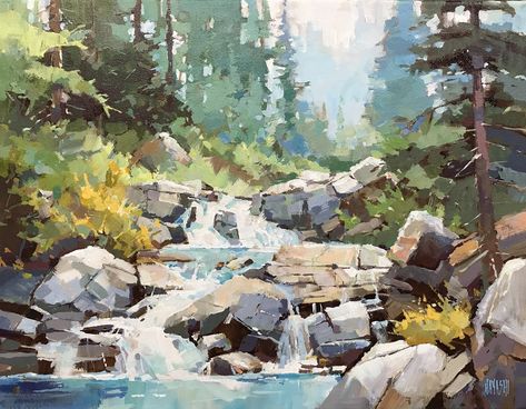 Randy Hayashi, Impressionistic Landscape, Waterfall Painting, Bachelor Of Education, Waterfall Paintings, University Of Alberta, Education Degree, Cabin Art, Gouache Art