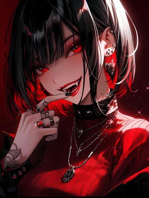 Dark Anime Pfp Aesthetic Icon, Pretty Lady Drawing, Vampire Woman Character Design, Red And Black Anime Aesthetic, Cool Pfps Discord, Red Anime Aesthetic, Manga Woman, Anime Goth, Image Spiderman