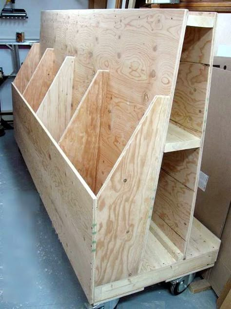 165 Sheet Goods & Cutoffs Rack | Atelier du Bricoleur (menuiserie)…..…… Woodworking Hobbyist's Workshop Lumber Storage Rack, Wood Cart, Plywood Storage, Lumber Rack, Wood Storage Rack, Woodworking Business Ideas, Lumber Storage, Into The Wood, Wood Rack