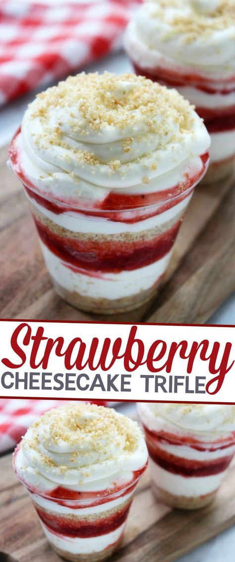 This Strawberry Cheesecake Trifle is an easy, no fuss, summer dessert perfect for serving at summer parties! Strawberry Cheesecake Trifle, Dessert Nachos, Weight Watcher Desserts, Cheesecake Trifle, Trifle Desserts, Trifle Recipe, Low Carb Dessert, Desserts Easy, Diet Vegetarian