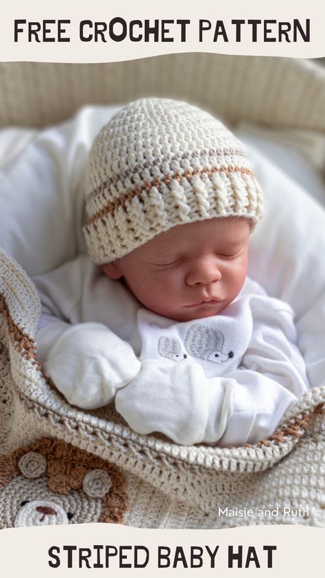 Looking for the perfect project to add a touch of cuteness to your little one's wardrobe? Check out this adorable FREE crochet baby hat pattern! Whether you're a seasoned crocheter or just starting out, this pattern is easy to follow and perfect for creating a cozy, stylish hat that will keep your baby warm and snug. A step by step VIDEO tutorial is also available. Grab your supplies and get started on this quick and simple project today! Crochet Baby Hat Free Pattern, Crochet Newborn Hat Free Pattern, Baby Beanie Crochet Pattern, Crochet Baby Hat Pattern, Crochet Baby Hats Free Pattern, Crochet Baby Boy Hat, Baby Hat Free Pattern, Baby Hat Pattern, Crochet Beanie Pattern Free