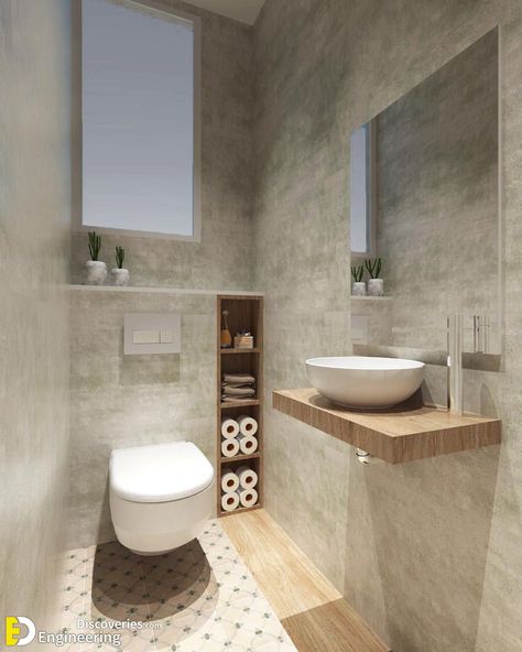 Small Toilet Design, Space Saving Toilet, Small Downstairs Toilet, Toilet Room Decor, Wc Design, Small Toilet Room, Downstairs Toilet, Washroom Design, Bad Inspiration