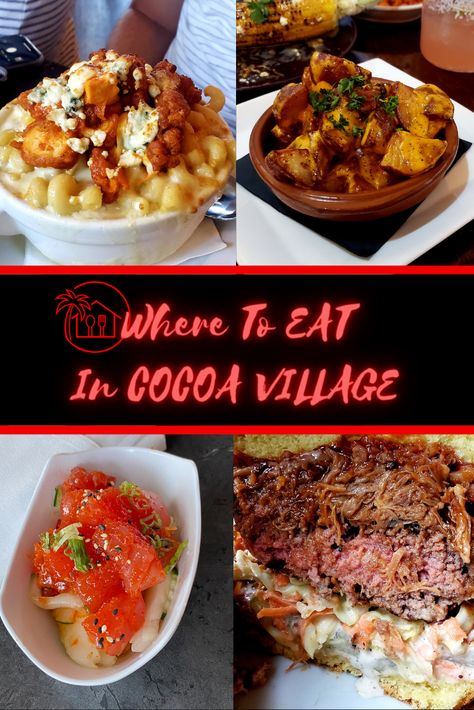 When visiting Florida's Space Coast, taking a food tour of Historic Cocoa Village is a must-do! Here is an insider's guide to eating( and drinking) your way around the world in Cocoa Village Florida. Cocoa Village Florida, French Dip Subs, Lunch Places, Bbq Jackfruit, Gastro Pubs, Florida Food, German Potato Salad, Bbq Chicken Pizza, Florida Restaurants