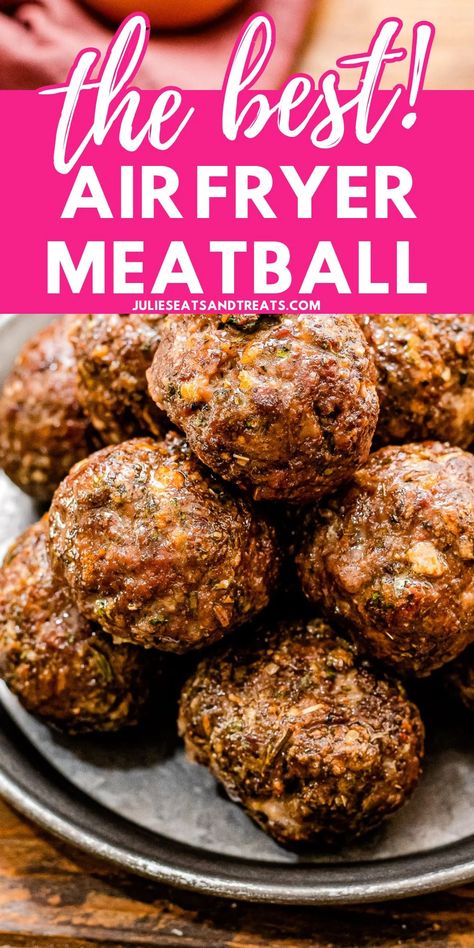 Air Fryer Meatballs are tender and juicy meatballs that are cooked in an air fryer, making them crispy on the outside and perfectly cooked on the inside. They are a healthier alternative to pan-fried meatballs and can be customized with your favorite seasonings and sauces. Plus, they cook quickly in the air fryer, making them a great option for busy weeknights. Air Fryer Meatballs Recipe, Traditional Meatballs, Air Fryer Meatballs, Meatball Sub Sandwiches, Italian Dinners, Juicy Meatballs, Fried Meatballs, Italian Seasonings, Keto Dishes