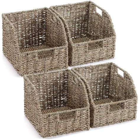 PRICES MAY VARY. Storage Baskets Set: you will get 4 pcs storage baskets for organizing, built in handles for easy carrying, suitable for those who need multiple storage demand or simply want to ensure cohesiveness in their decoration Reliable Material: crafted from natural seagrass, these wicker baskets offer durability and longevity; The natural material gives each basket a natural look while assuring you of its quality and sturdiness; Due to the handwoven design, there will be slight variatio Baskets For Kitchen Storage, Bathroom Towel Storage Baskets, Basket Organizers, Drink Organizer, Entryway Basket, Organize Ideas, Pantry Baskets, Perfect Pantry, Amazon Items