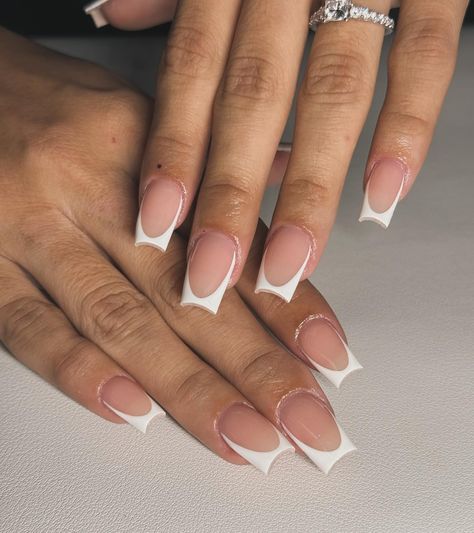 deep white french tip 🤍✨ White Deep French Tip Nails, Nail Polish Style, White French Tip, Nail Jewels, Short Coffin Nails, French Tip Acrylic Nails, Short Acrylic, Tip Nails, White Tip