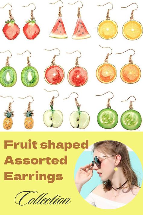 A thoughtful present for mom, wife,girlfriend,best friend,teen girls or yourself🥰 【Resin alloy】Hand-made imported summer earring sets for women contains watermelon, strawberry, grapefruit, kiwi, cucumber, orange, apple, lemon, Pineapple🍊🍓🍋🍍 【SIZE example】H×W＝1.57in ×0.78 in Kiwi Earrings, Weird Fruit, Watermelon Earrings, Lemon Earrings, Watermelon Strawberry, Orange Apple, Orange Slice, Earring Sets, Fruit Earrings