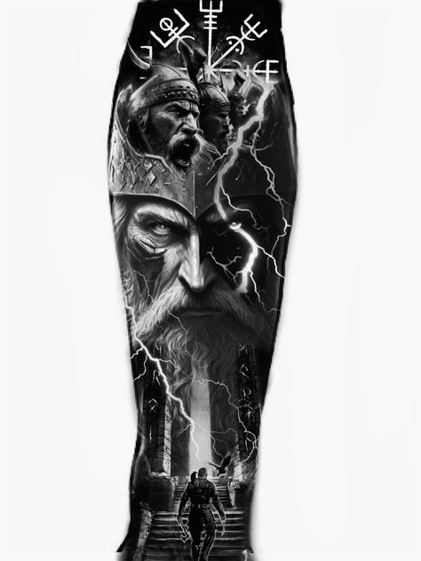 Viking Tattoo Cover Up, Viking Leg Tattoo Men, Odin Norse Mythology Tattoo, Viking Valhalla Tattoo, Viking Tattoo Sleeve Norse Mythology, Leg Tattoo Design For Men, Viking Leg Sleeve, Viking Sleeve Tattoo For Men, Nacho Tattoo