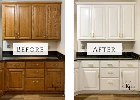 Exactly How To Paint Oak Cabinets (Written By A Pro!) - Painted by Kayla Payne Updating Oak Cabinets, Paint Oak Cabinets, Repainting Kitchen Cabinets, Diy Kitchen Cabinets Makeover, Honey Oak Cabinets, Painting Oak Cabinets, Oak Cupboard, Cheap Ideas, Oak Kitchen Cabinets