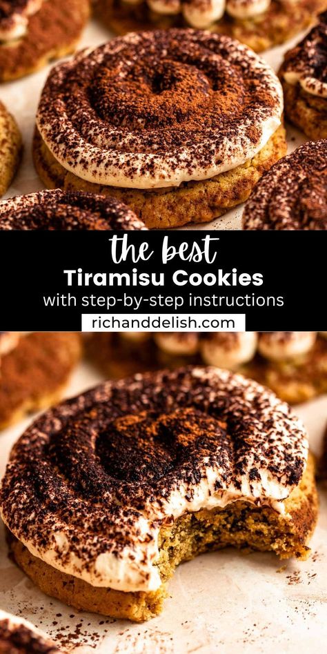 These tiramisu cookies are made with soft and chewy coffee cookies topped with creamy mascarpone cream, and topped with cocoa powder. Sables Cookies, Tiramisu Recipes, Tiramisu Cookies, Best Tiramisu, Mascarpone Cream, Eat Cookies, Tiramisu Recipe, Coffee Cookies, Classic Cookies