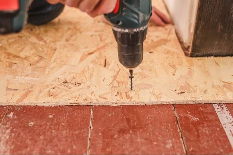 Easily add an extra layer of plywood over your subfloor with these tips! Concrete Floor Leveling, Osb Plywood, Leveling Floor, Plywood Subfloor, Wood Floor Cleaner, Removing Carpet, Painted Concrete Floors, Diy Staircase, Rv Renovation