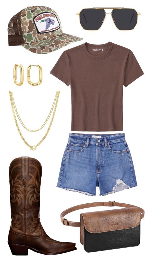 Western Chic Outfits Concert, Camo Cowgirl Outfits, Austin City Limits Music Festival Outfits, Country Frat Party Outfit, Nashville Outfits Brown Boots, Tomboy Cowgirl Outfit, Hank Jr Concert Outfit, Outfit Ideas With Cowboy Boots For Women, Camo Country Concert Outfit