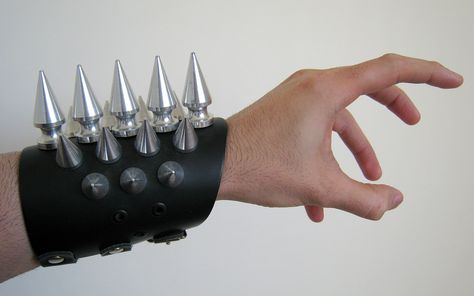 Beastly spiked leather gauntlet wrist cuff Leather Gauntlet, Studs And Spikes, Wrist Cuffs, Clothes Ideas, Art Stuff, Heavy Metal, Rocker, Gloves, Cuff