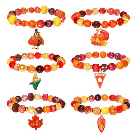 PRICES MAY VARY. Stunning set of 6 Thanksgiving beaded bracelets will elevate your accessory collection to the next level! Featuring shades of orange white round beads, Each of beaded bracelet comes with one sparkle Thanksgiving theme charms,Like:Turkey,Give Thanks,Maple leaf,Candy Corn and Pumpkin pie.Wear all 6 at once for a maximalist look, or simply, wear one for an added pop of color and interest! Blurring the lines between night and day accessories, you'll find endless fall outfits to wear Thanksgiving Bead Bracelet, Fall Bracelets, Thanksgiving Jewelry, Stacked Beaded Bracelets, Handmade Jewelry Business, Fall Bead, Autumn Bracelet, Thanksgiving Theme, Valentines Day Birthday