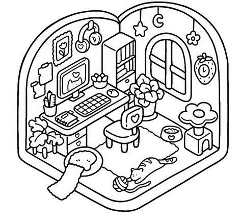 Cozy Colouring Book Pages, Coloring Pages Little Corner, Corner Coloring Pages, Coloring Pages To Print Aesthetic, Cocowyo Coloring Pages Printable, Coco Wyo Coloring Pages Free, Little Corners Coloring Book, Coco Wyo Coloring Book, Coloring Pages Coco Wyo