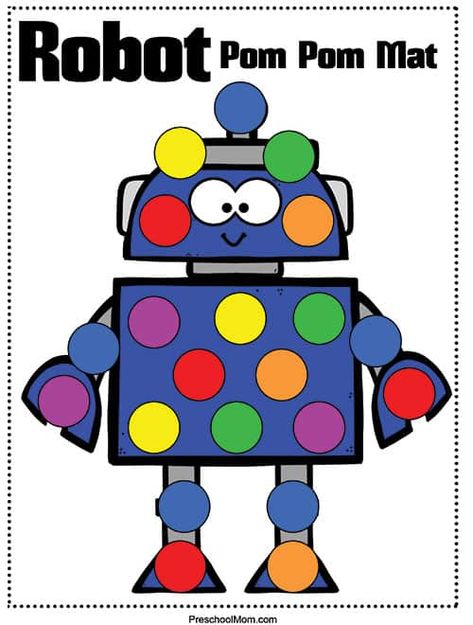 Robots Kindergarten, Robot Activities, Robots Preschool, Pom Pom Mat, Robot Activity, Summer Preschool Activities, Robot Craft, Robot Theme, Preschool Mom