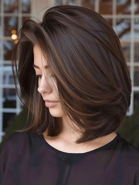 37 Chocolate Brown Hair Color Ideas Cool Dark Hair Color Ideas, Single Hair Color Ideas, Short Hair Chocolate Brown, Dimensional Brunette Straight Hair, Chocolate Brown Hair Bob, Brown Hair Color Inspiration, Short Haircut Color, Chocolate Color Hair, Neutral Brown Hair Color